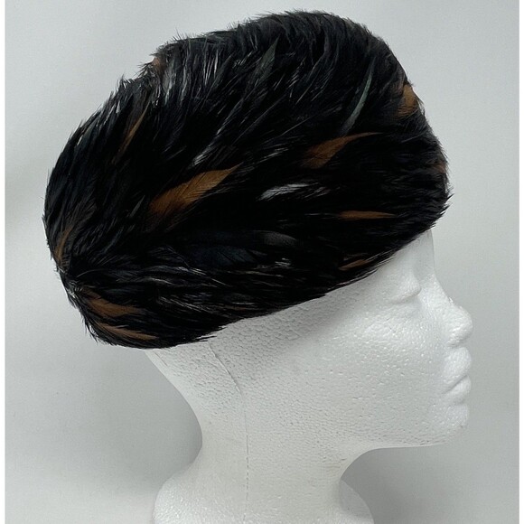 Vintage Pillbox Feather Hat Black Brown Feathers Stylish Retro 50s/60s main image 7